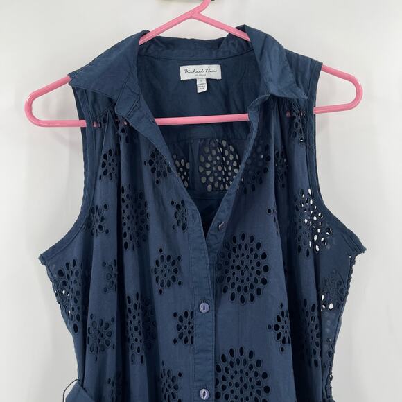 NEW MICHAEL STARS Dress Size Small Bernadette Navy Eyelet Cotton Shirtdress NWOT - Picture 6 of 16